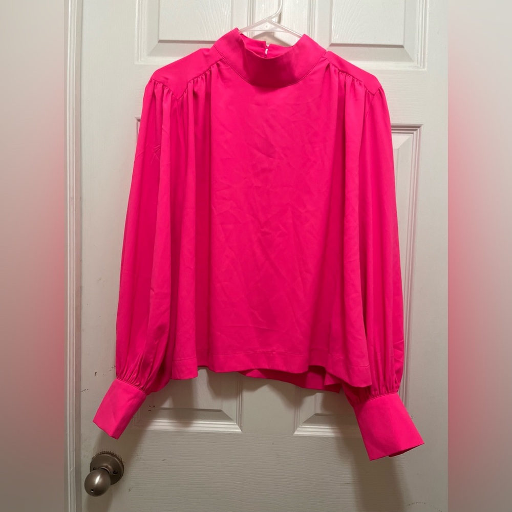 Apt. 9 Barbie Pink High Neck Puff Sleeve Blouse - Picture 2 of 5